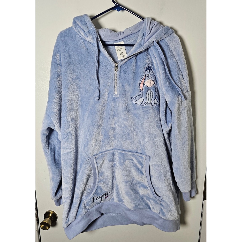 Disney Eeyore Quarter Zip Fleece Hoodie Blue Plush Oversized Sweatshirt XL